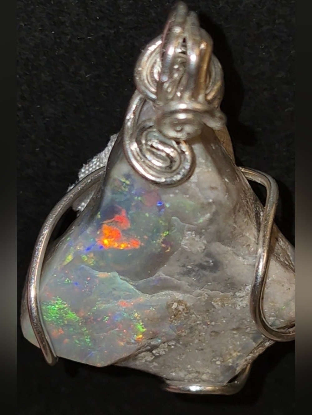 Australian Opal Mintabie Pendant Sterling Extremely Colorful Red Orange New